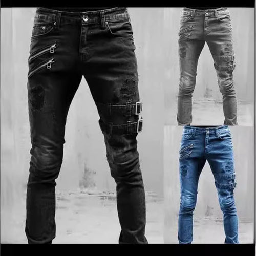 Herren Jeans mit stylischem Reißverschluss und Distressed-Details Heidi-Mode