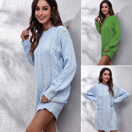 Damen Strickkleid mit Zopfmuster und lässigem Schnitt Heidi-Mode