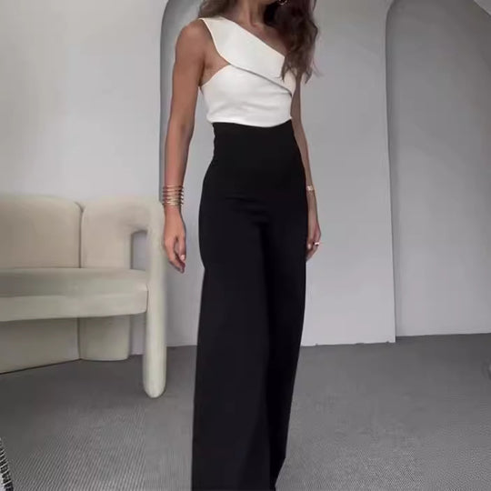 Damen Eleganter Jumpsuit mit asymmetrischem Schnitt und weitem Bein Heidi-Mode
