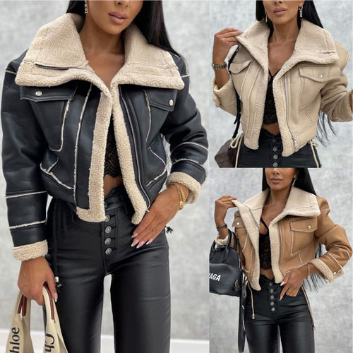 Damen kurze Jacke mit Sherpa-Futter Heidi-Mode