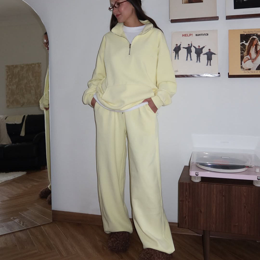 Damen gemütliches Fleece-Loungewear-Set mit hochgezogenem Kragen und lockerer Passform Heidi-Mode