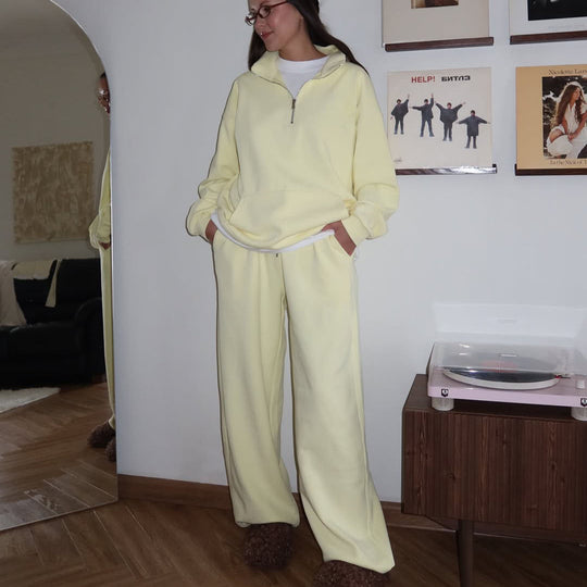 Damen gemütliches Fleece-Loungewear-Set mit hochgezogenem Kragen und lockerer Passform Heidi-Mode
