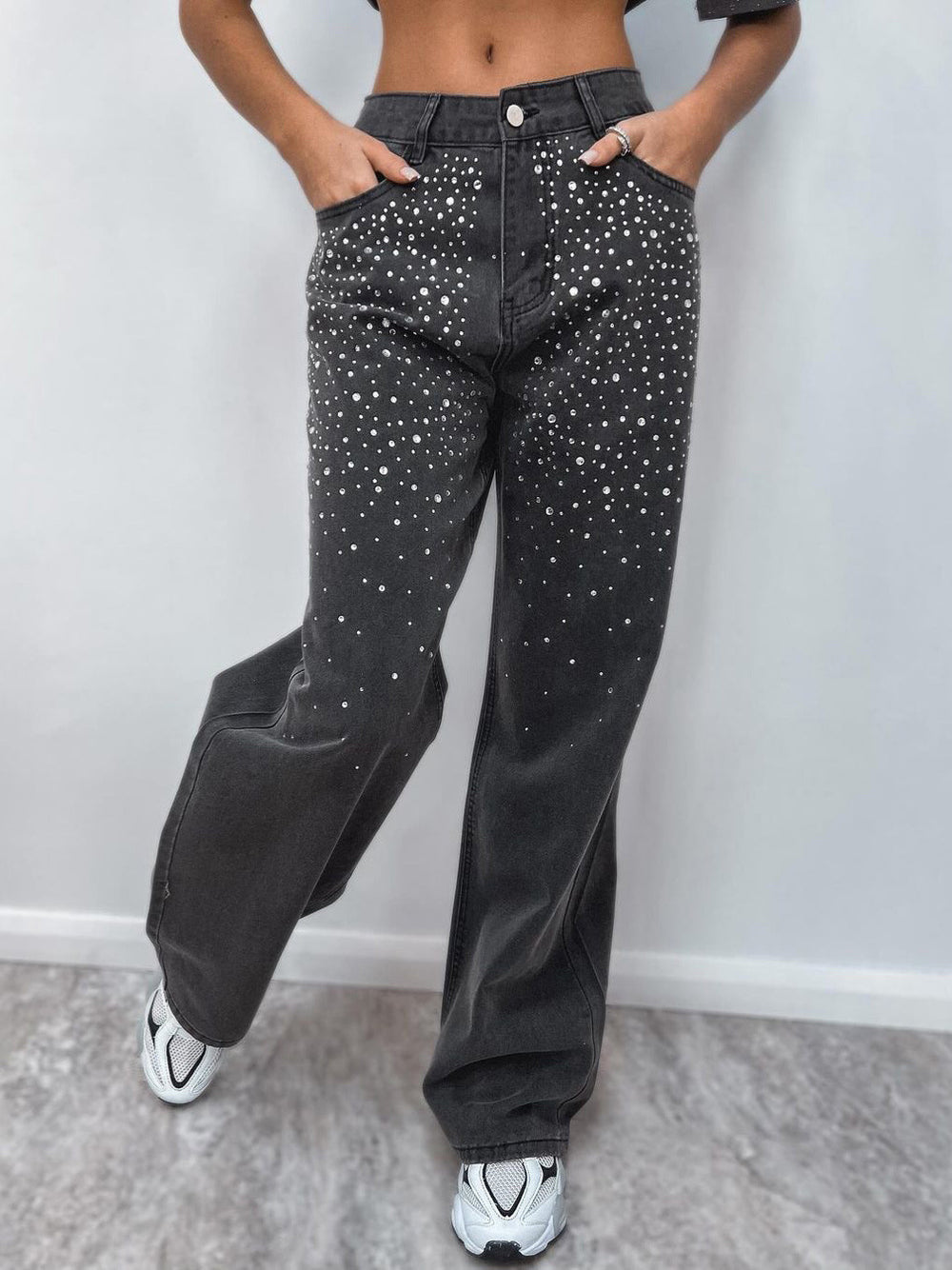 Damen Denim-Hose mit funkelnden Strass-Applikationen Heidi-Mode