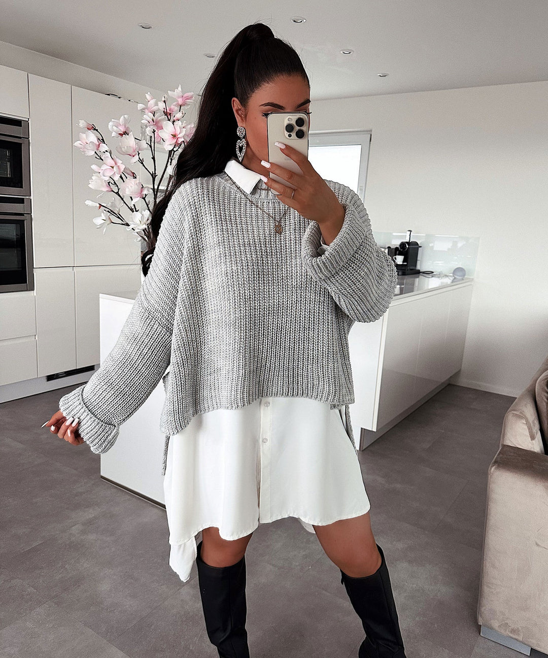 Damen oversized Strickpullover mit strukturiertem Lochdesign und lässigem Schnitt Heidi-Mode