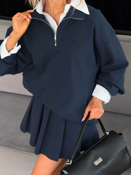 Damen sportlicher Pullover mit Kordelzug und Reißverschluss Heidi-Mode