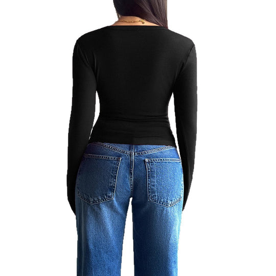 Damen Langarmshirt mit modischer Knopfleiste und figurschmeichelndem Schnitt Heidi-Mode