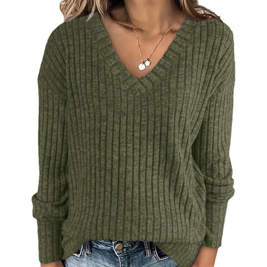 Damen V-Ausschnitt Pullover mit Rippstruktur Heidi-Mode