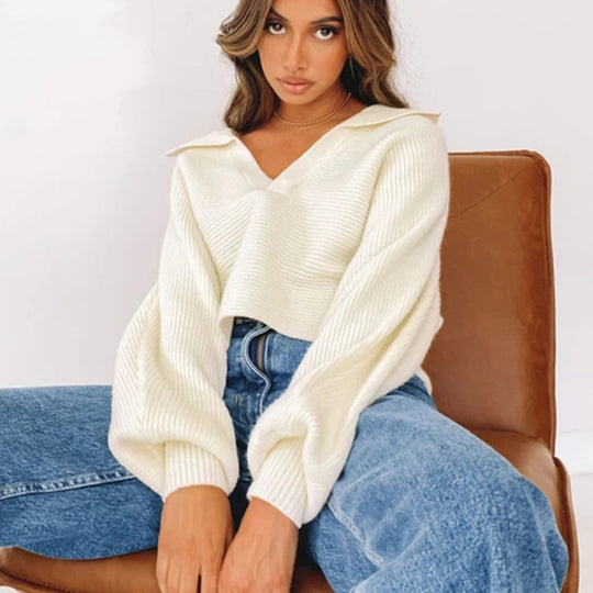 Damen oversized Strickpullover mit V-Ausschnitt und weitem Schnitt Heidi-Mode