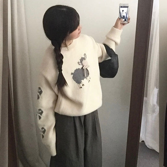 Damen kuscheliger Strickpullover mit aufwendigem Tiermotiv Heidi-Mode