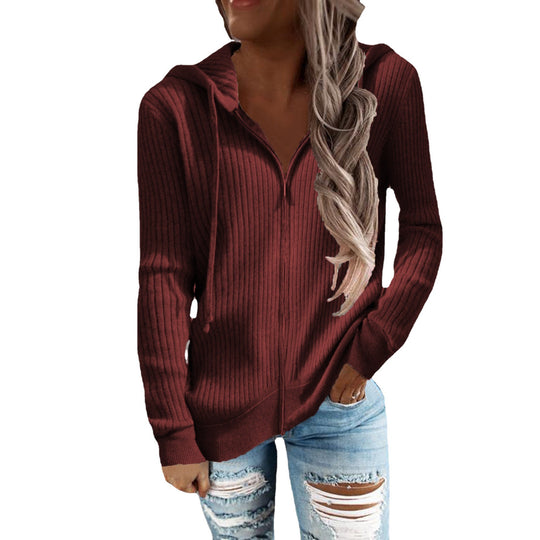 Damen Kapuzenjacke im modernen Rippenstrickdesign mit Taschen Heidi-Mode