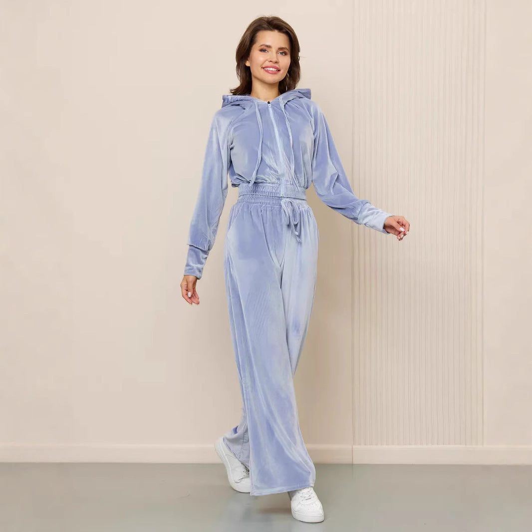 Damen Luxuriöses Fleece-Loungewear-Set mit Kapuze und lockerer Passform Heidi-Mode
