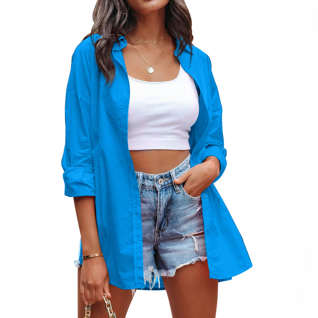 Damen lässige Leinenbluse mit langen Ärmeln und Knopfleiste Heidi-Mode