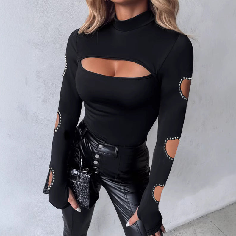 Damen Langärmliges Oberteil mit einzigartigem Cut-Out-Design und dekorativen Details Heidi-Mode