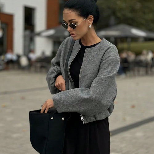 Damen modische kurz geschnittene Jacke mit voluminösen Ärmeln Heidi-Mode