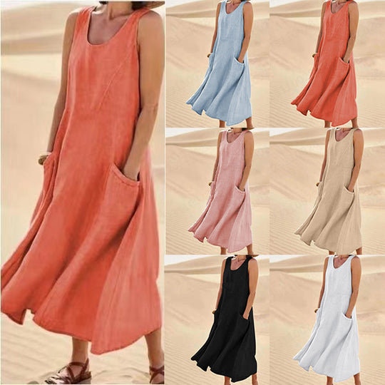 Damen Sommerliches Maxi-Kleid mit praktischen Taschen und lässigem Schnitt Heidi-Mode
