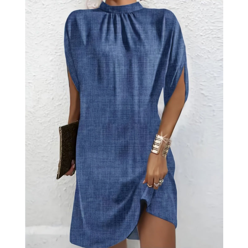 Heidi-Mode | Chic Fashion Lockere Fledermausärmel Rundhals Kleid