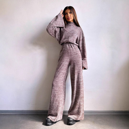 Damen Lässiges Strickanzug mit weitem Schnitt und hohem Kragen Heidi-Mode