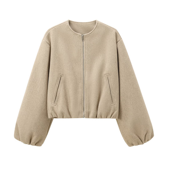 Damen modische Zip-Jacke mit oversized Ärmeln und tiefen Taschen Heidi-Mode