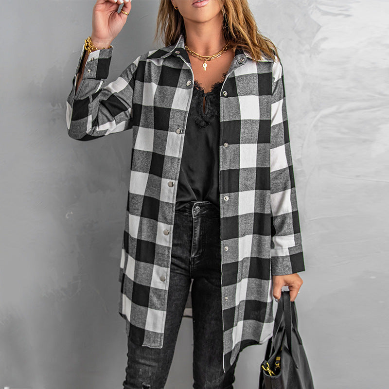 Damen Karierte Overshirtjacke aus weichem Stoff Heidi-Mode
