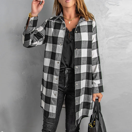 Damen Karierte Overshirtjacke aus weichem Stoff Heidi-Mode
