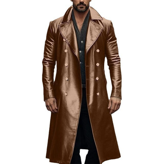 Herren Eleganter, glänzender Trenchcoat mit abnehmbarem Kragen Heidi-Mode
