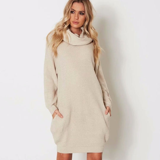 Damen Strickkleid mit weitem Kragen Heidi-Mode