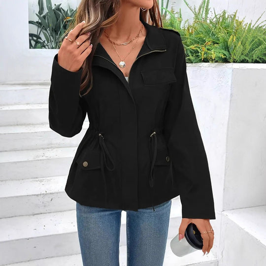 Damen Übergangsjacke mit verstellbarem Taillenzug und praktischen Taschen Heidi-Mode