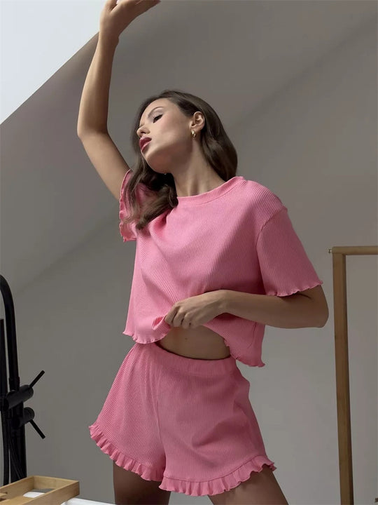 Damen Softer Rippstoff Freizeitanzug mit Fransendetails Heidi-Mode