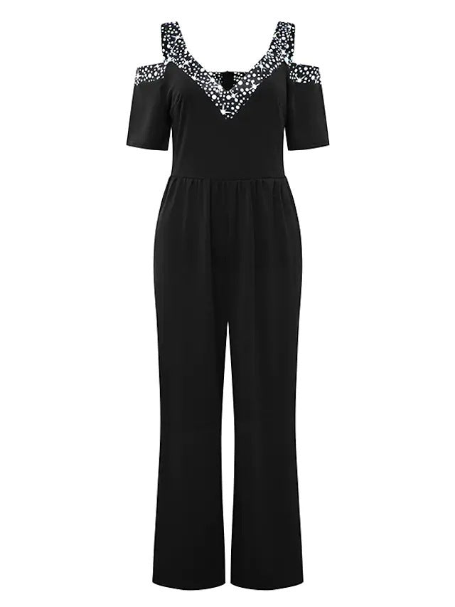 Damen eleganter Jumpsuit mit schulterfreier Gestaltung und glitzerndem Dekolleté Heidi-Mode