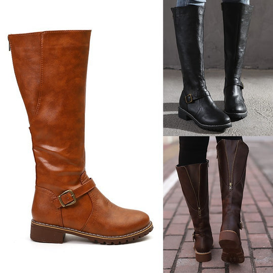 Damen Modische Stiefel mit eleganter Schnalle und robustem Profil Heidi-Mode