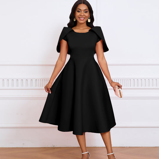 Damen Cocktailkleid mit festlichem Cape-Ausschnitt und schwingendem Rock Heidi-Mode