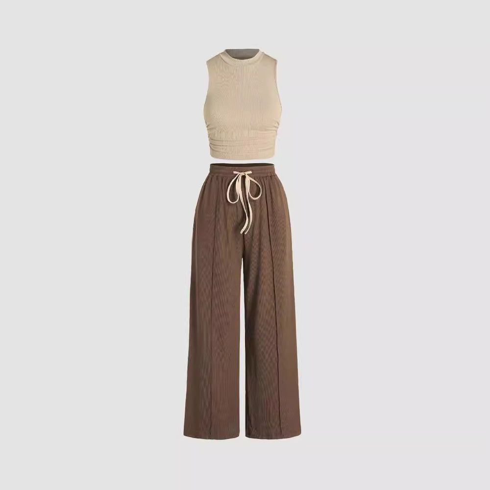 Damen lässiges Oberteil und weit geschnittene Hose Set Heidi-Mode