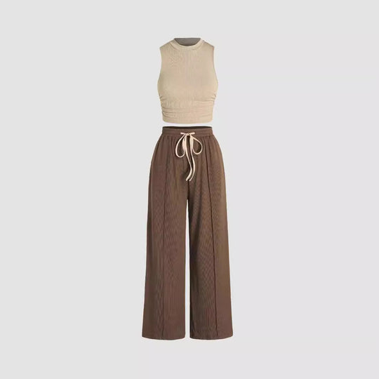 Damen lässiges Oberteil und weit geschnittene Hose Set Heidi-Mode