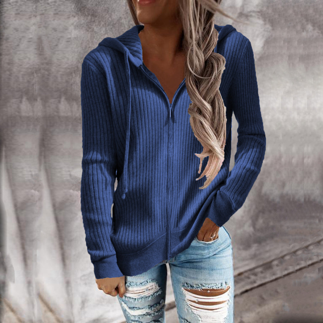 Damen Kapuzenjacke im modernen Rippenstrickdesign mit Taschen Heidi-Mode