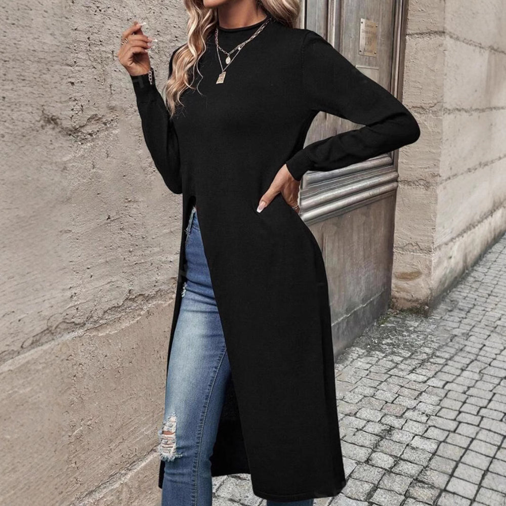 Damen elegantes Strickkleid mit seitlichen Schlitzen Heidi-Mode