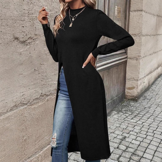 Damen elegantes Strickkleid mit seitlichen Schlitzen Heidi-Mode