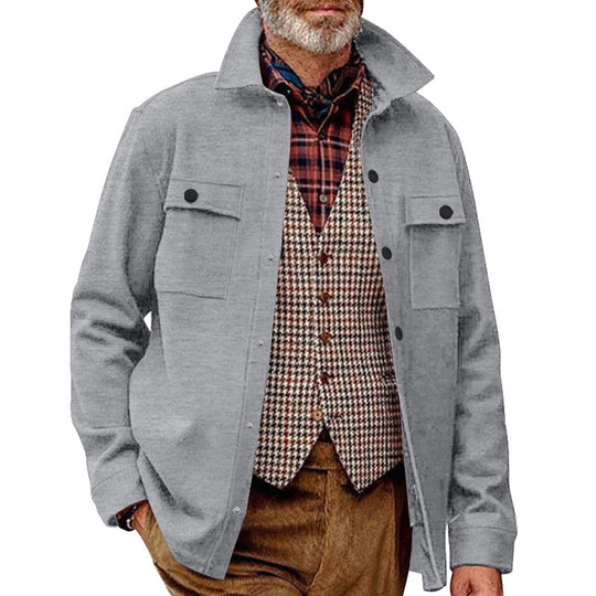 Herren Fleece-Hemdjacke mit zwei Brusttaschen und modischem Stehkragen Heidi-Mode
