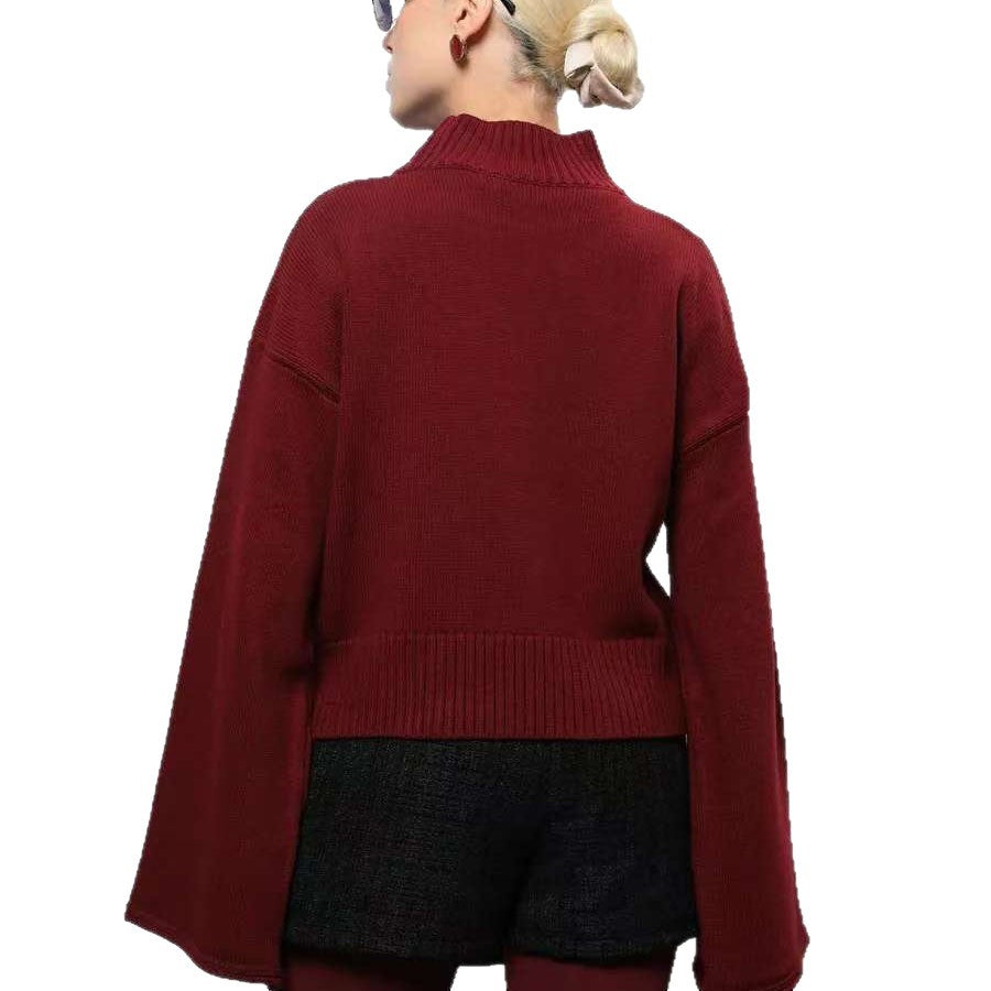 Damen Eleganter Oversized Pullover mit weitem Schnitt und Stehkragen Heidi-Mode
