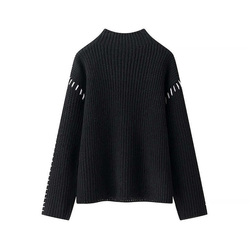 Damen modischer Strickpullover mit hohen Kragen und eleganten Seitendetails Heidi-Mode