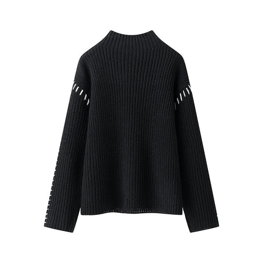 Damen modischer Strickpullover mit hohen Kragen und eleganten Seitendetails Heidi-Mode