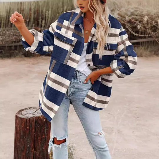 Damen Karierte Flanellhemdjacke mit lockerer Passform und praktischen Taschen Heidi-Mode