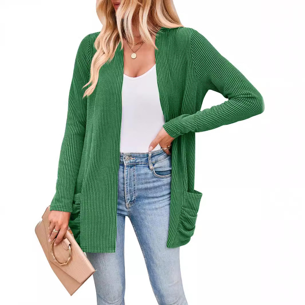 Damen Strickjacke mit Raffung und praktischen Taschen Heidi-Mode
