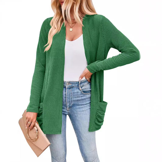 Damen Strickjacke mit Raffung und praktischen Taschen Heidi-Mode