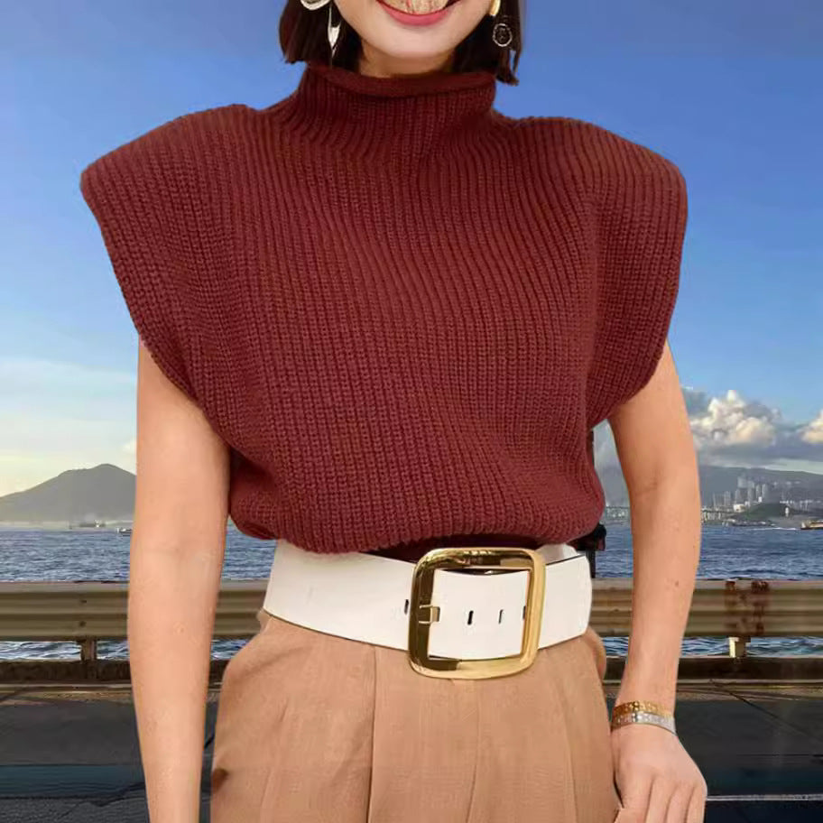 Damen Stricktop mit Stehkragen und Puffärmeln Heidi-Mode