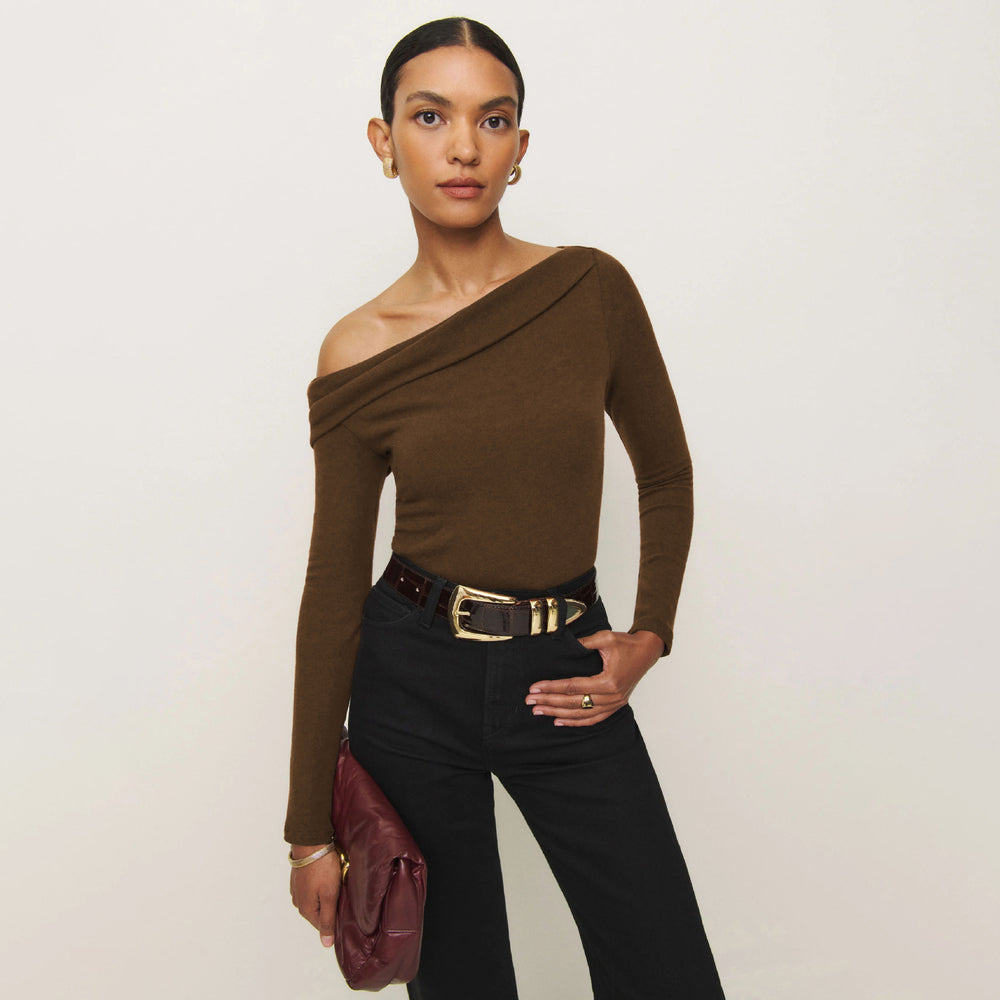 Damen Elegantes Langarmoberteil mit schrägem Ausschnitt und figurbetontem Schnitt Heidi-Mode