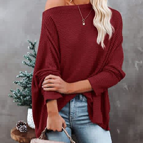 Damen lässiger Off-Shoulder Pullover im Strukturdesign Heidi-Mode
