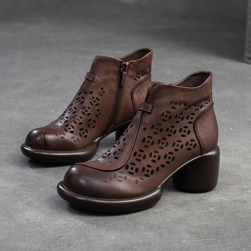 Damen Stiefeletten mit durchbrochener Oberflächenstruktur und komfortablem Blockabsatz Heidi-Mode