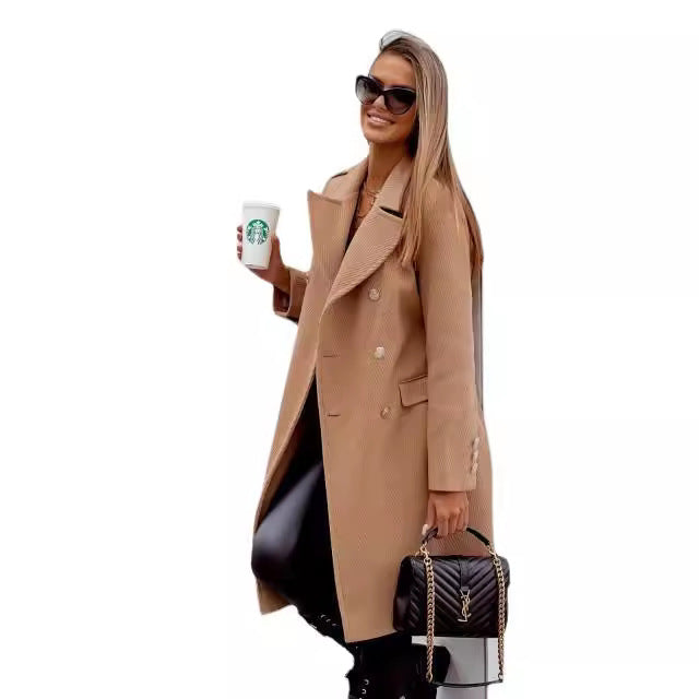 Damen Modischer Doppelreihen-Mantel mit strukturiertem Gewebe Heidi-Mode