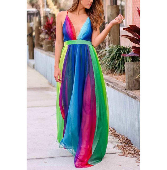 Heidi-Mode | Regenbogen Chiffon Spaghetti-Träger Kleid