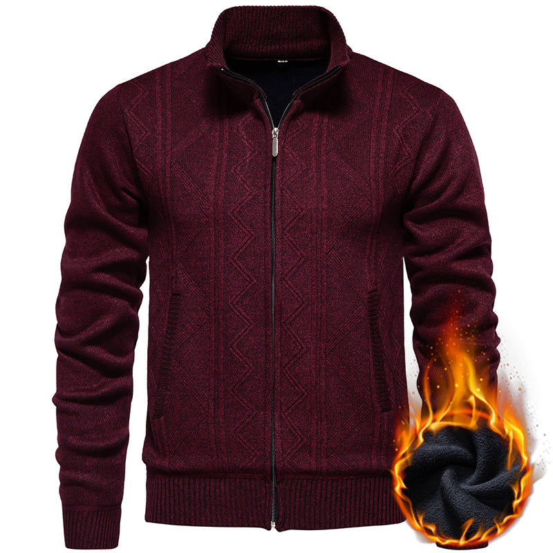 Herren Strickjacke mit Zopfmuster und hohem Stehkragen Heidi-Mode